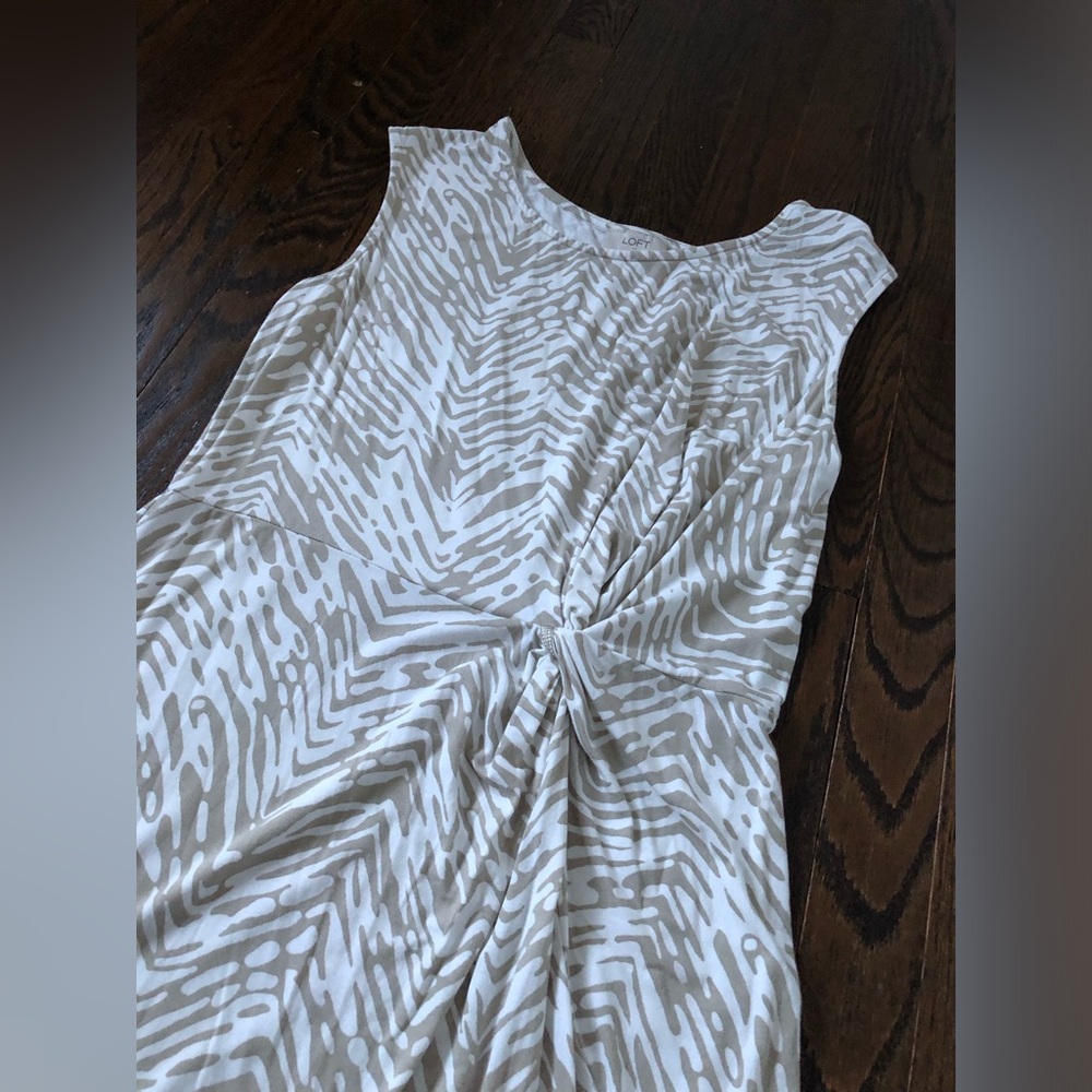 LOFT Women’s M White/Sage Green/Gray Animal Print Sleeveless Mini Dress - Picture 3 of 10